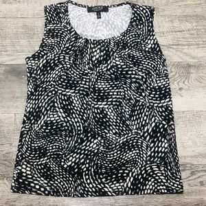 Kasper Pleated-Neck Top Size S Chest 34” Blouse Sleeveless Black & White A6